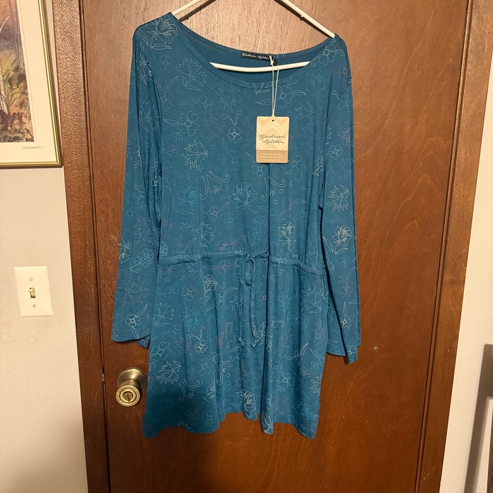 New NWT Gudrun Sjoden Carmen Cotton Modal Drawstring Tunic Women's Large Teal
